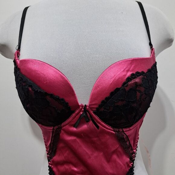 Body Rage Intimates Sexy Bodysuit Mesh Vixen Whimsygoth Lace Trim Large Pink/Bla - Picture 13 of 15